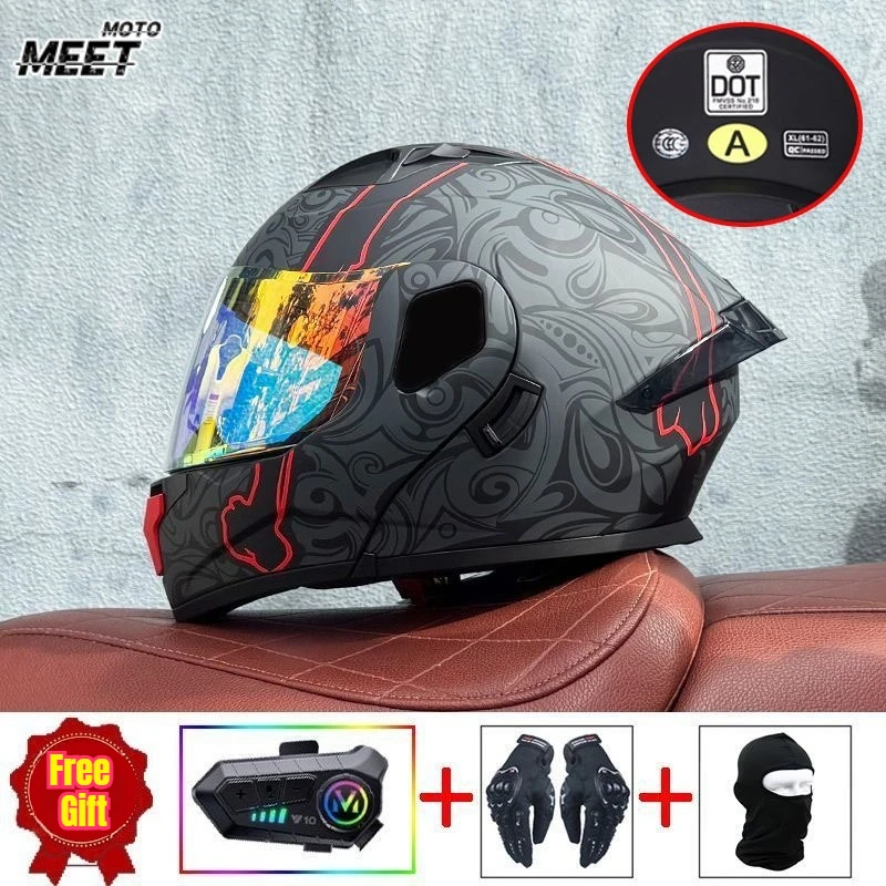 Professioneller Motorrad-Rennhelm mit Klappfunktion, ABS-Material, Modularer Doppellinsen-Bluetooth-Helm, DOT-Zertifizierung, Casco Capacete Image