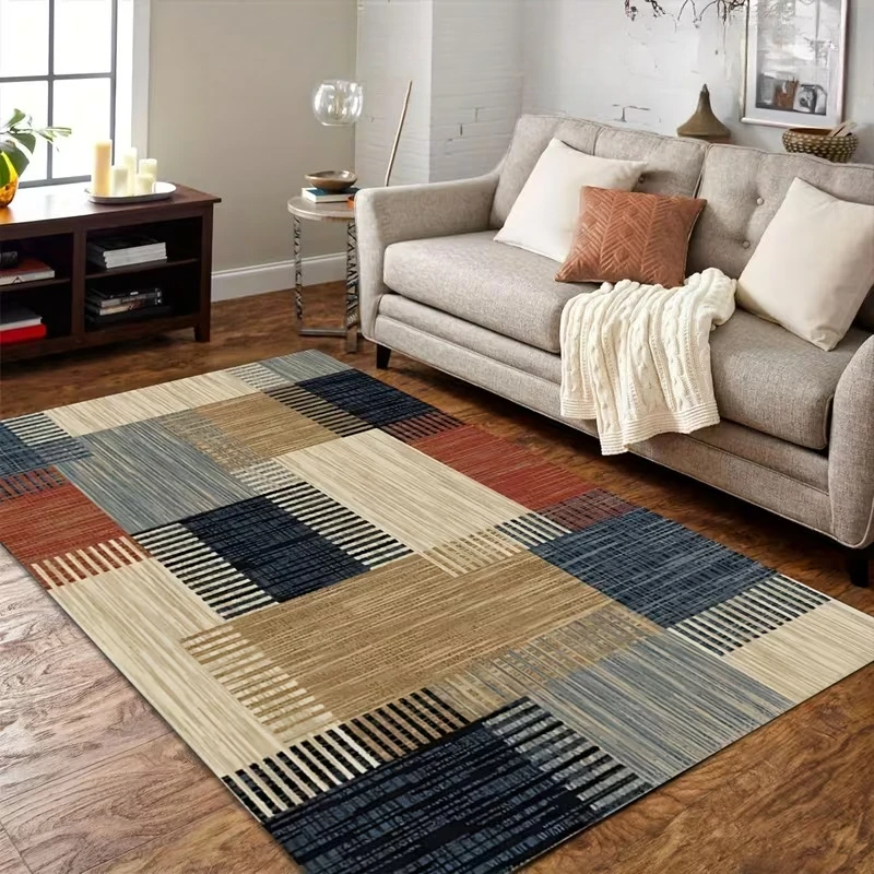 Geometric Print Area Mat Non Slip Washable Floor Carpet for Living Room Bedroom Office Soft Rug Multiple Sizes Modern Home Decor