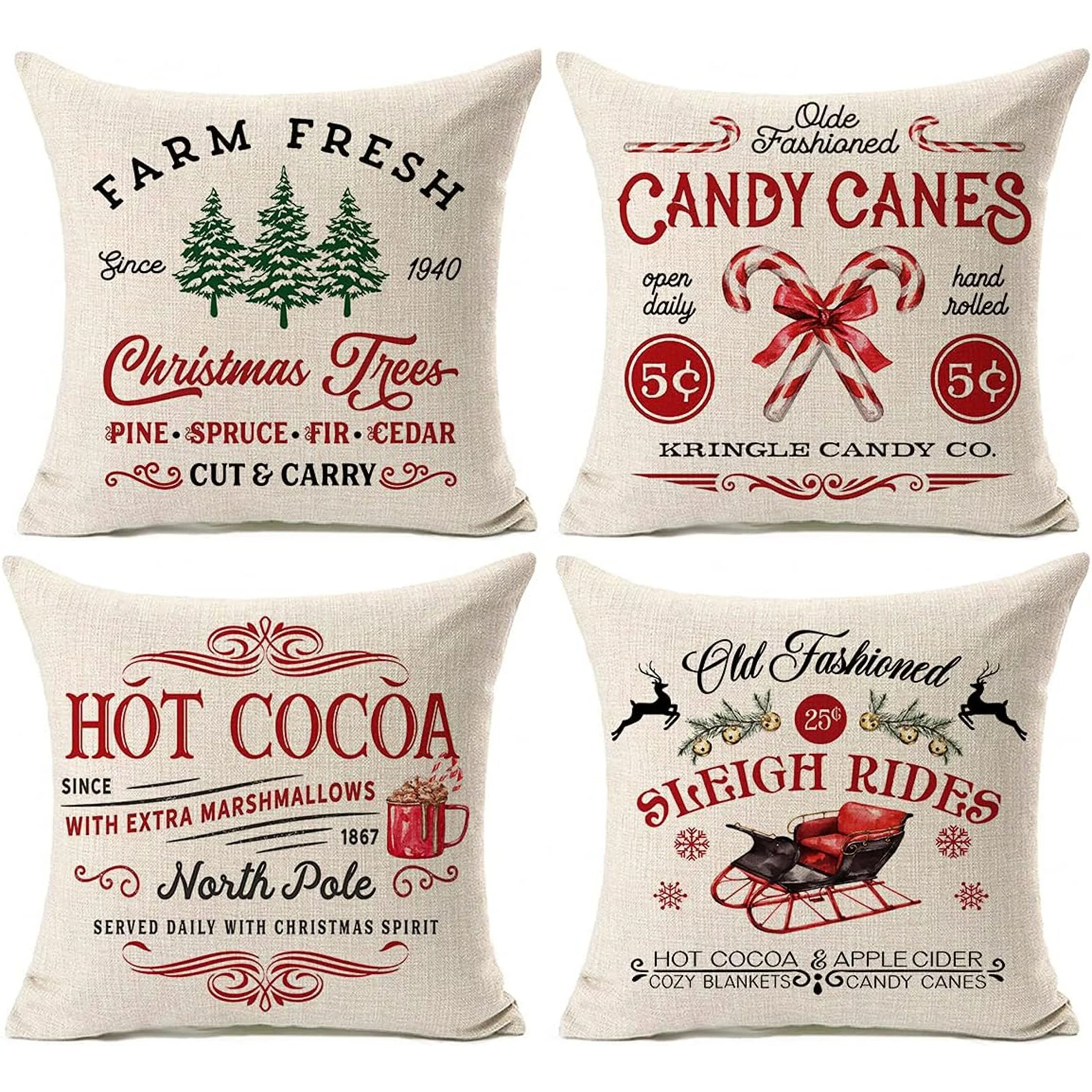 1 Stück Bauernhaus-Kissenbezug für die Weihnachtssaison, Baum- und Zuckerstangen-Elemente, unverzichtbare Weihnachtsdekoration für die Couch zu Hause und eine Geschenkidee Image