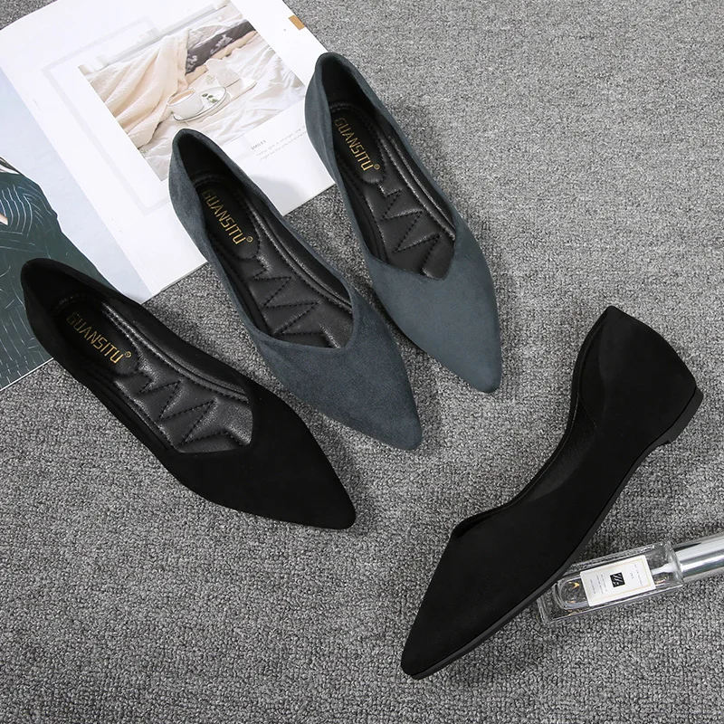 Frauen Wohnungen Arbeits Flachen Schuhe Schwarz Blau Spitz Slip auf Weiche Sohle Große Größe 43 44 45 46 Kleine größe Mädchen der Schuhe 31 32 33 Image