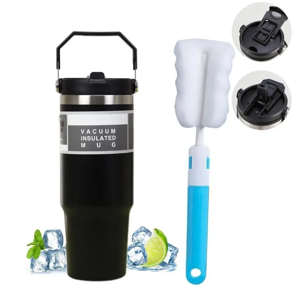 900 ml Edelstahl-Thermosflasche aus Tritan-Material, tragbares Auto, leicht zu tragen, Wasserbecher, Isolierung, kalter Eisbecher, OutdoorTravelCup Image