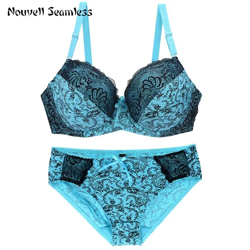 Nouvelle Nahtlose berühmte marke sexy hochwertige weibliche druck bh set, spitze blume push-up-bh unterwäsche set. Große Unterwäsche Image