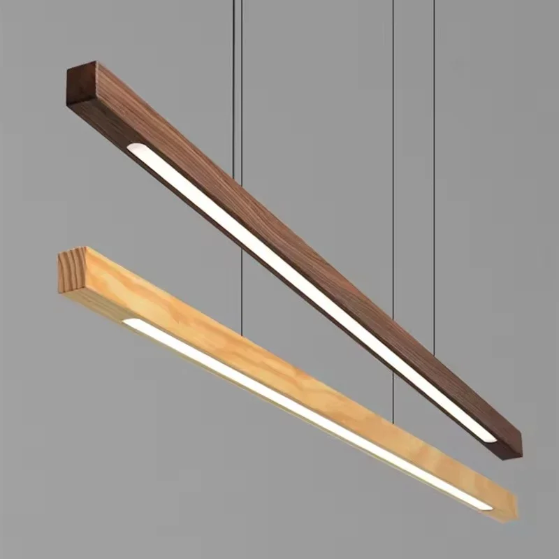 Vintage Holz Pendelleuchte Nordic Long Linear Hängelampe Einfache höhenverstellbare Bar Hängelampe Büro über Inselbeleuchtung