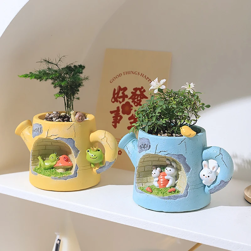 Gießkanne Tiere Pflanzer Blumentöpfe für Sukkulenten Pflanzen Dekorative Ornament Fairy Garten Figuren Home Tisch Dekoration Image