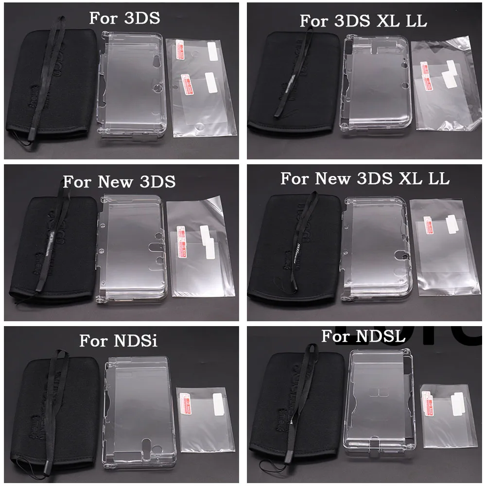 Für PSP Neue 3DS XL NDSI Durchführung Aufbewahrungstasche Tasche Fall mit Handgelenk Lanyard Transparente Hard Cover Shell & Display Schutz Film Image