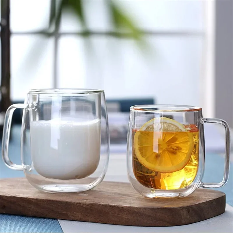 150/250/350 ml Doppelwandige Glas Kaffeetasse Hitzebeständige Hohe Borosilikatglas Wasser Tasse Haushalt Klar bier Tasse mit Griff Image