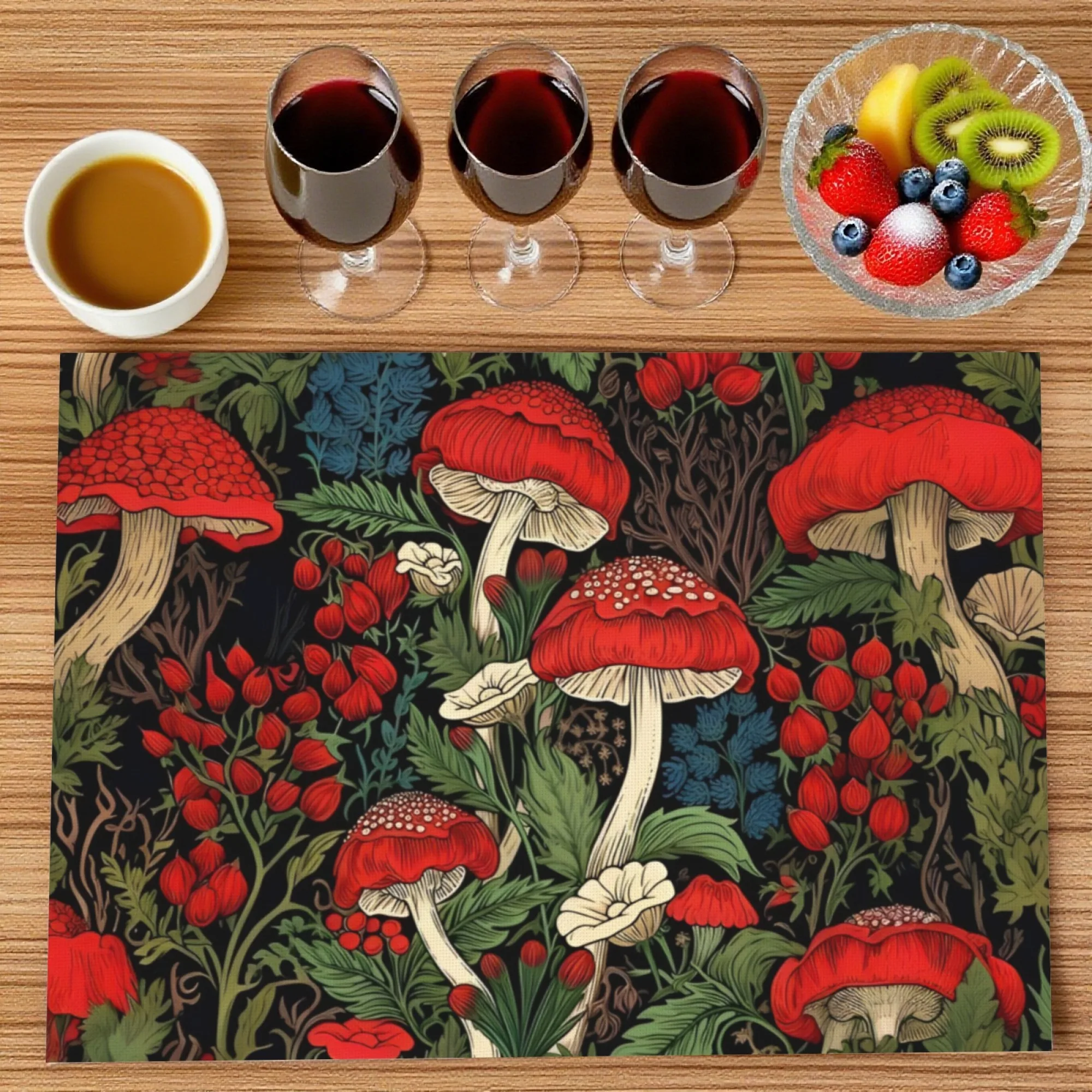 Klassische Tischsets mit Pilz-Blumenmuster, 4er-Set, lebendige Tischsets für Esstisch, Familiendinner, Party, Küche, Heimdekoration Image