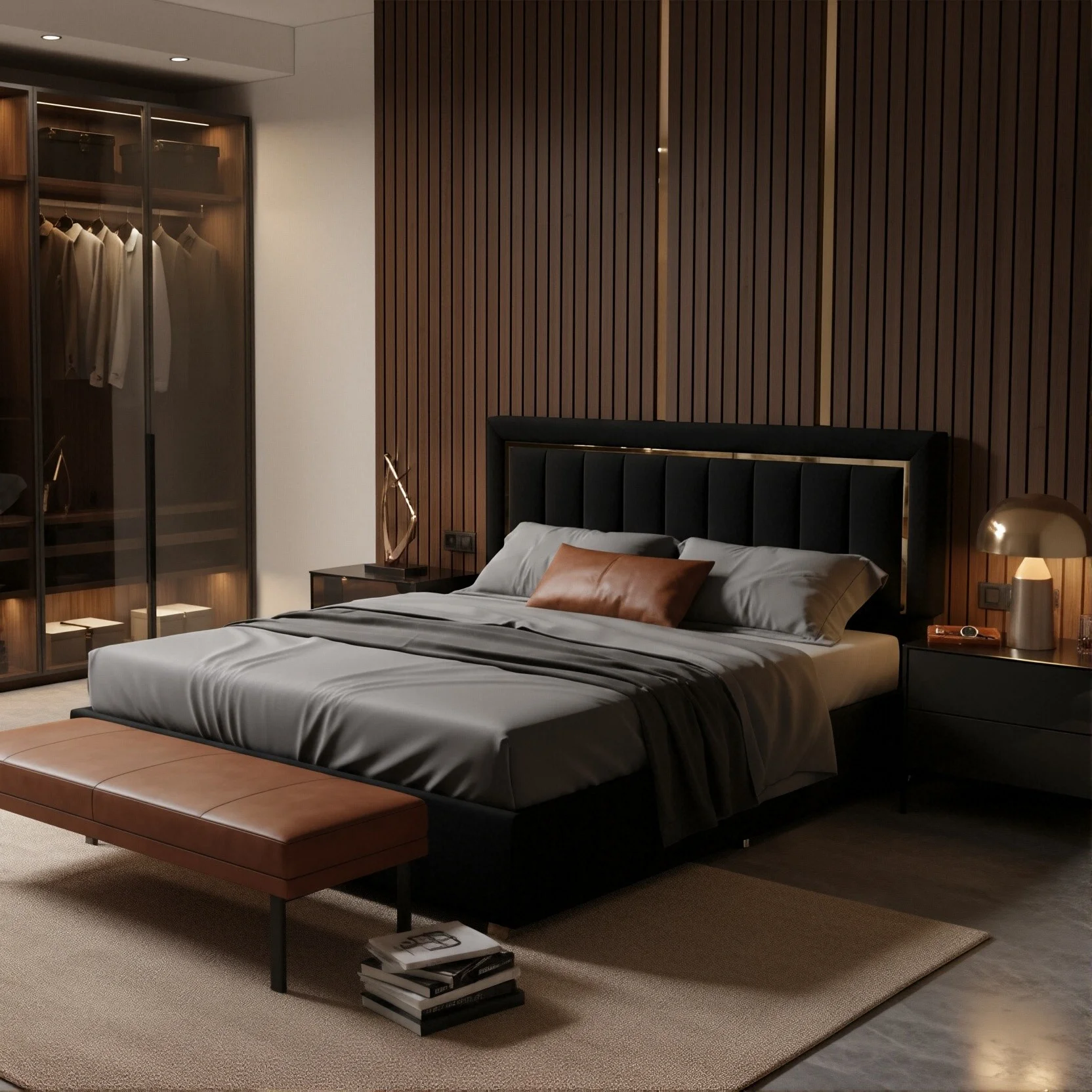 Bett 140x200/160x200 cm, Samtbeschichtung mit hydraulischem Stauraum und schwarzem Golden Edge Image