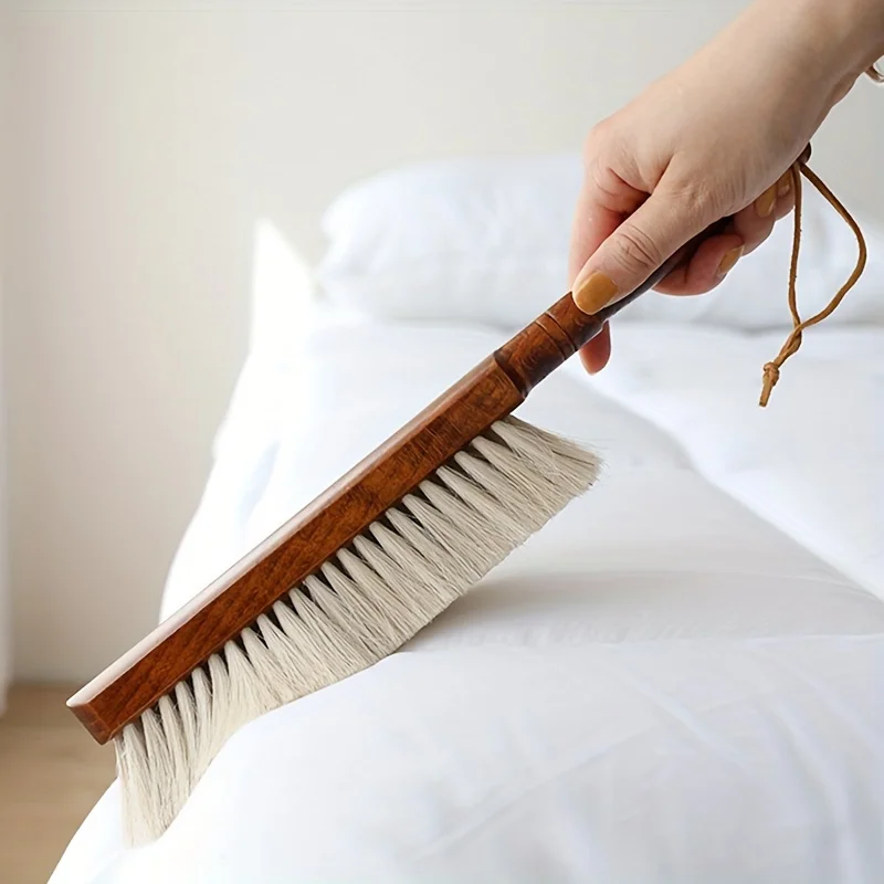 1 Stück weiche Staubbürste mit Holzgriff – wiederverwendbare Naturfaserborsten zum Reinigen von Betten, Sofas, Möbeln und Mänteln – langlebig Image