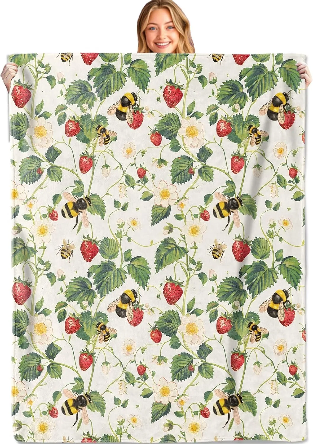 1PC Erdbeermuster-Überwurf, dünne Decke, Geschenke für Couch, Bett, Auto, Zuhause, Camping, für Pfirsich, Früchte, Blumen, Liebhaber, alle Jahreszeiten Image