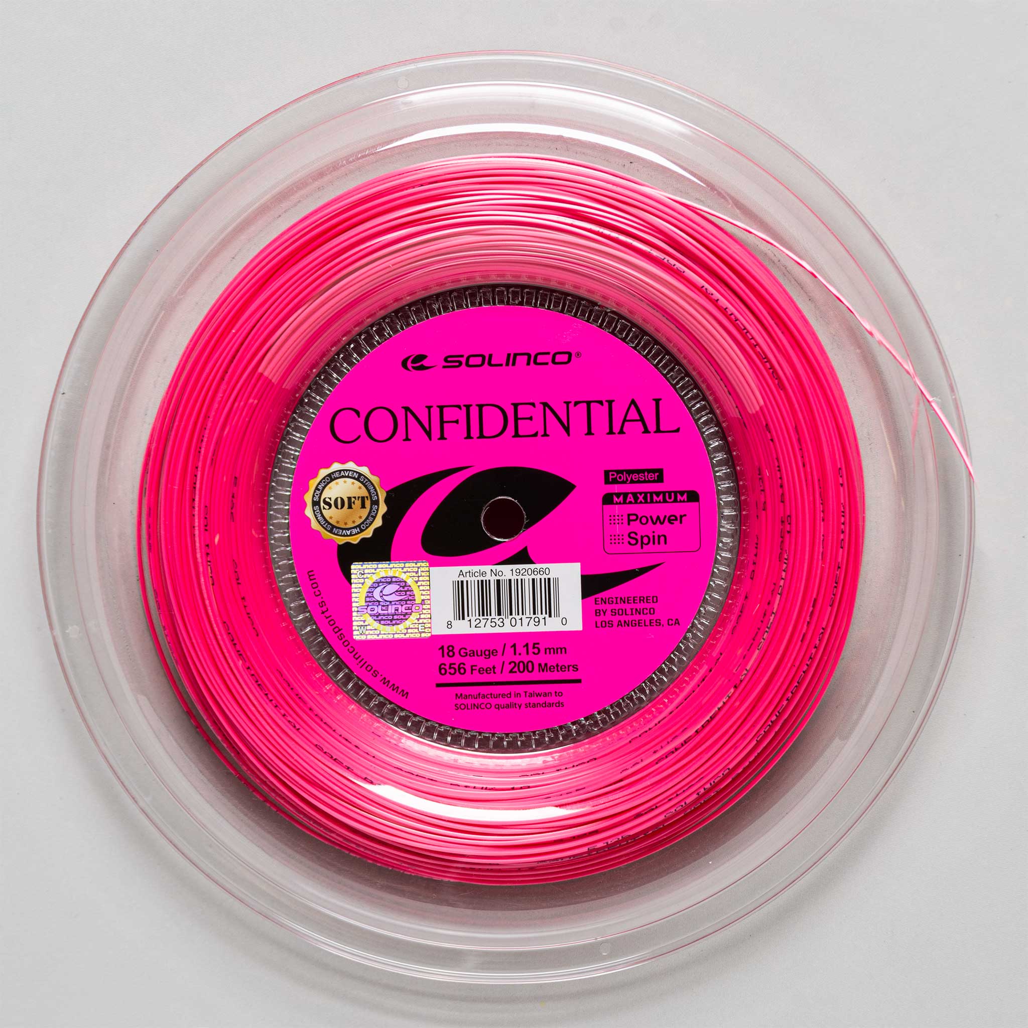 Solinco Confidential Soft 18 1.15 656' Reel Tennis String Reels Electric Pink - Solinco