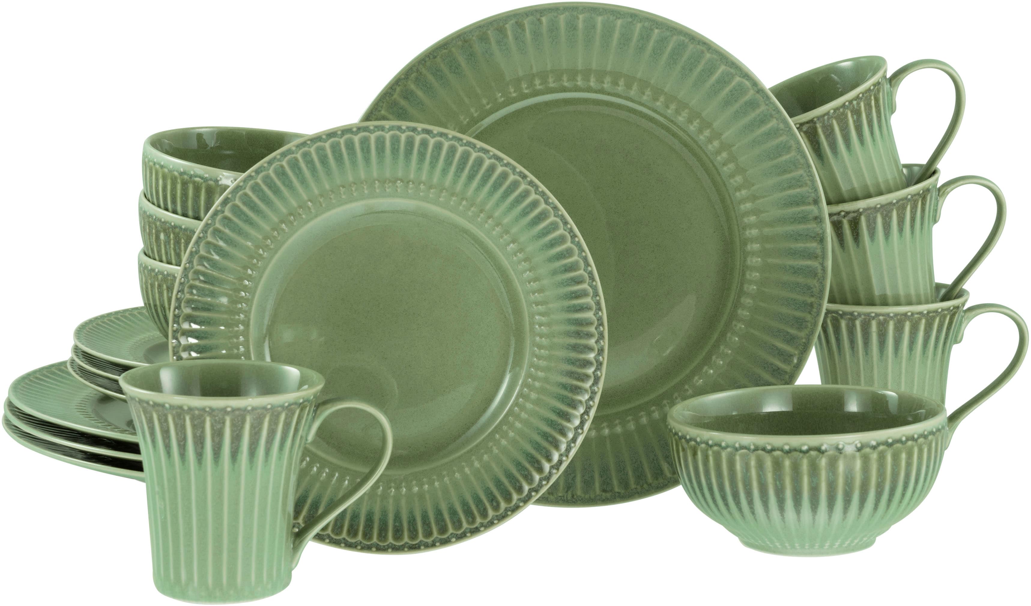 Kombiservice CREATABLE "Celadon, Service 16-tlg.", grün, 16, Steinzeug, Geschirr-Sets, Kombiservice, Elegantes Stabrelief, Farbverlauf