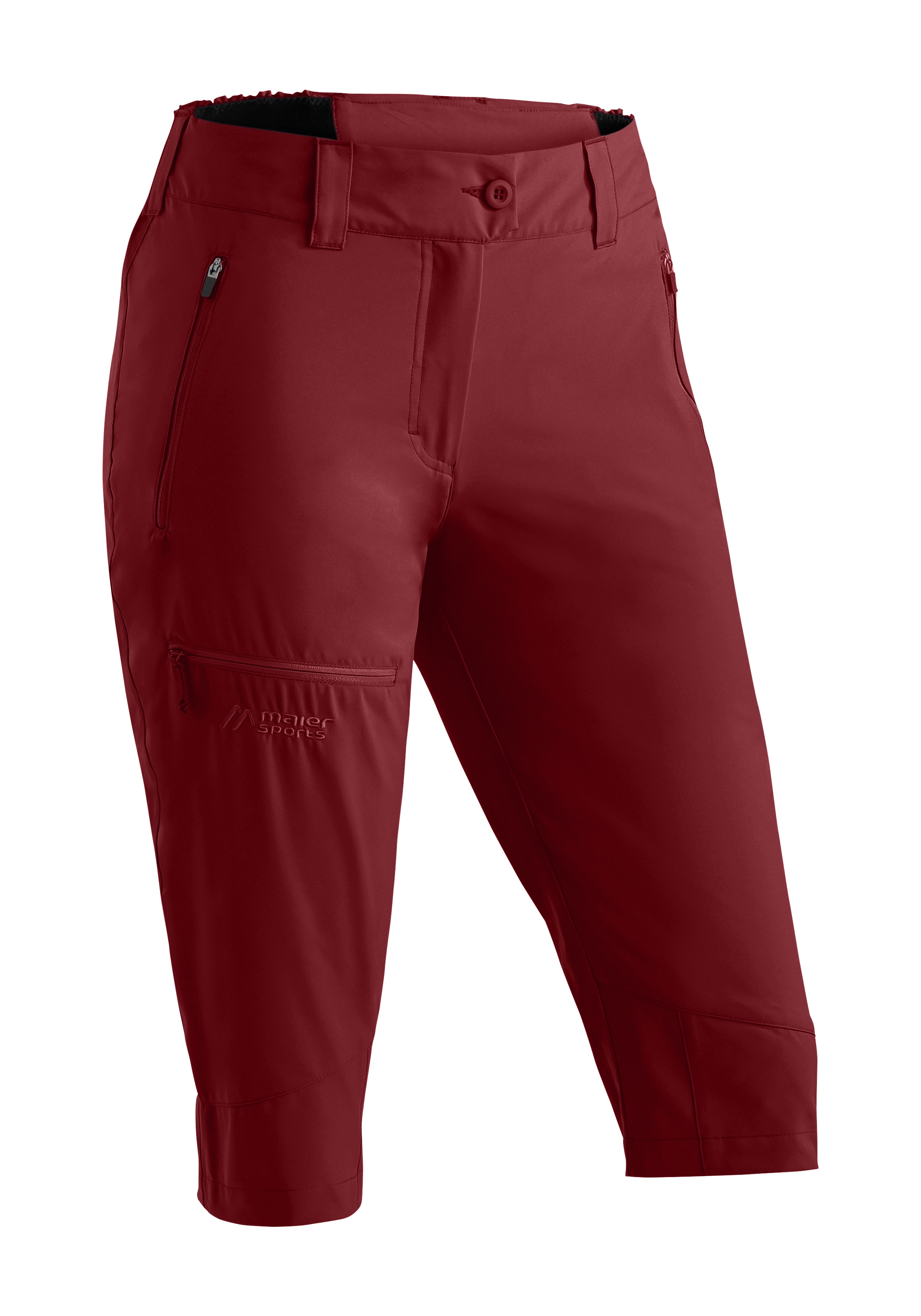 Outdoorhose MAIER SPORTS "Lulaka Capri Loop", Damen, Gr. 44, Normalgrößen, weinrot, 100% Polyester, Hosen Outdoorhose, Damen Wanderhose, elastische Funktionshose mit 3 Taschen, Regular Fit Image