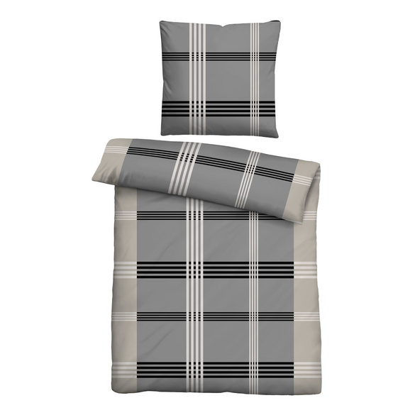 Castell Baumwoll Renforce Bettwäsche Karo-Streifen sturmgrau, 1x 155x220 cm + 1x 80x80 cm Image