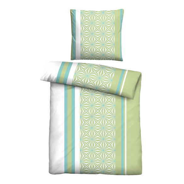 Castell Baumwoll Renforce Bettwäsche Längsmuster pistaziengrün, 1x 135x200 cm + 1x 80x80 cm Image