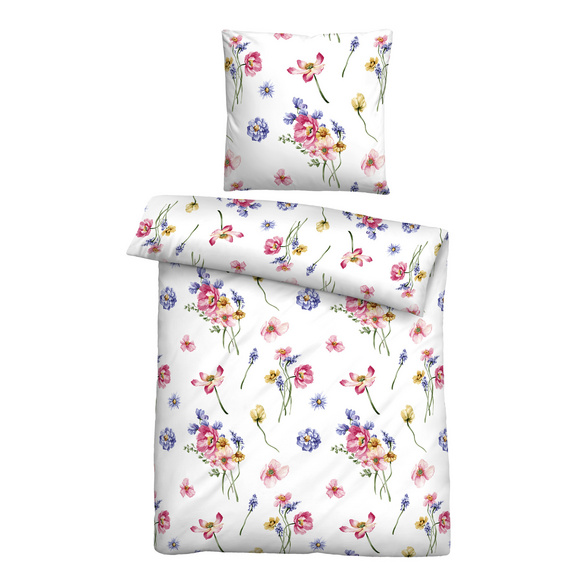 biberna Seersucker Bettwäsche Sommerblumen pink, 1x 155x220 cm + 1x 80x80 cm Image