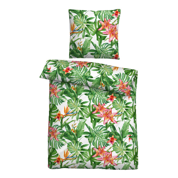 Castell Mikrofaser Seersucker Bettwäsche Dschungel hellgrün, 1x 155x220 cm + 1x 80x80 cm Image