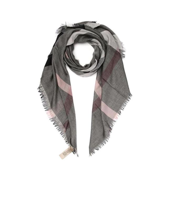 Plaid Detail Scarf - Gray - Burberry Scarves