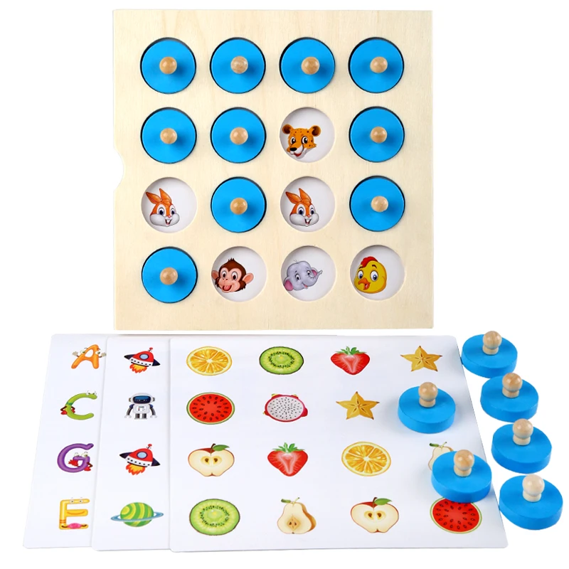 Montessori Mini gioco di scacchi di memoria Puzzle in legno 3D Giocattolo di memoria logica Giocattoli educativi per l'apprendimento precoce per bambini Bambini