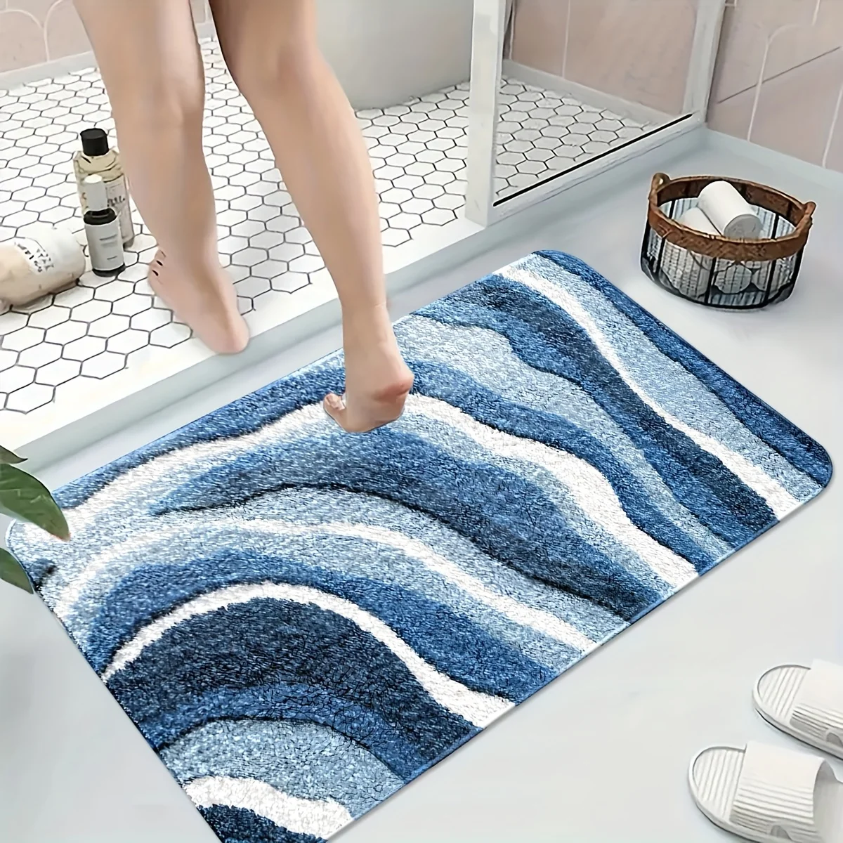 VIKAMA Striped Wave Carpet Blue Doormat Welcome Mat Kitchen Rug Absorbent Bathroom Mat Rug For Bedroom Carpet For Live Room Home
