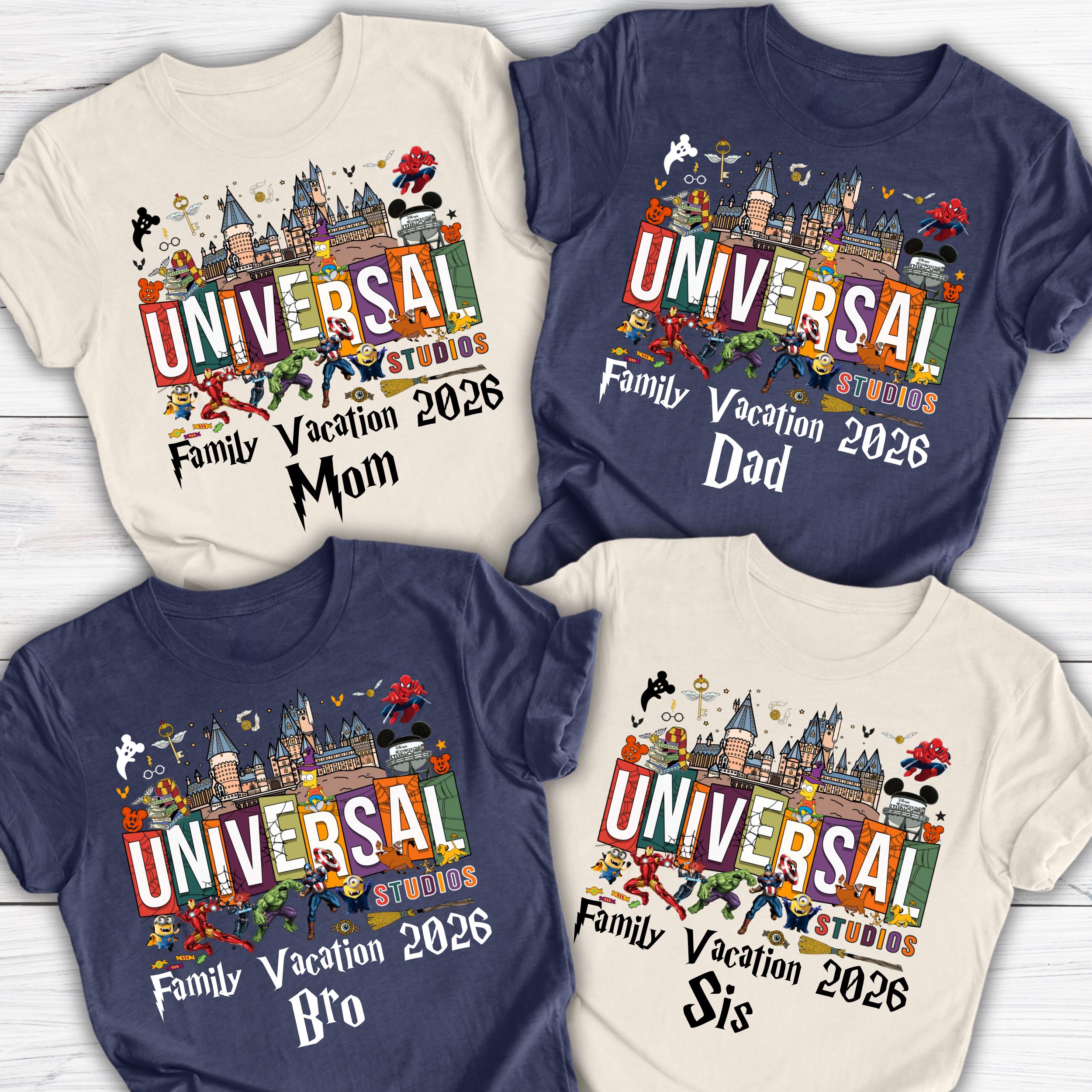 Magliette Universal Studios 2025, Magliette personalizzate Universal Studios, Magliette per le vacanze in famiglia Universal Studios 2026, Maglietta d