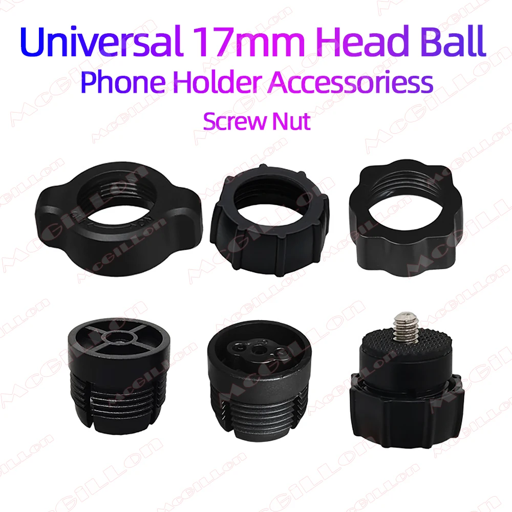 17 mm Kugelbefestigungsclip, Mutter, Schraube für Telefonhalter, 1/4 Schraube, 17 mm Kugelhalterung, Kugelkopf-Adapter, Telefonhalter für Kamera, GPS-Halterung Image