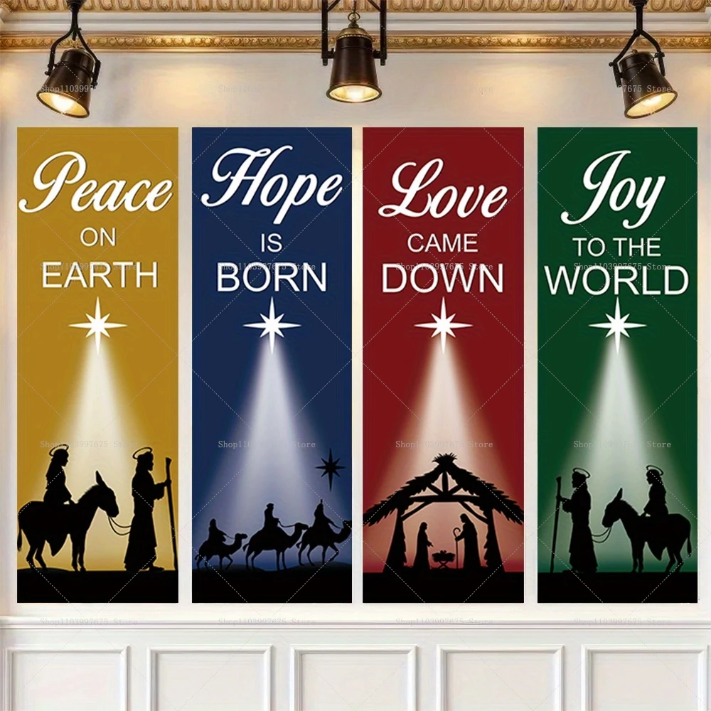 4 Stück Krippe Silhouetten Weihnachten Party Dekorationen Fotografie Hintergrund Banner Photo Booth Requisiten Wand Kirche Dekor Image