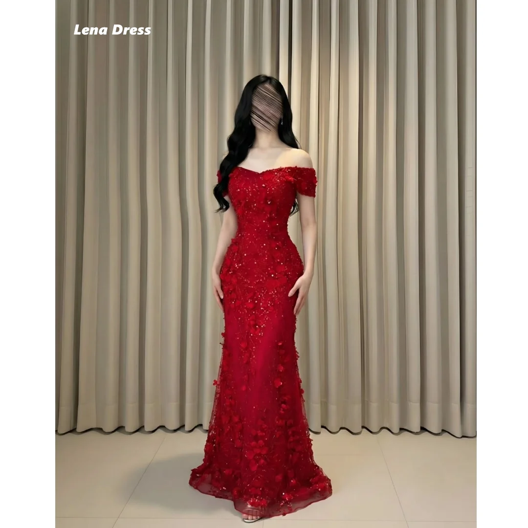 Lena 3D-Blumen Elegante Abendkleider für Damen Luxuriöse Damen-Abendkleider für Besondere Anlässe Rot Maßgeschneidertes Meerjungfrauenkleid