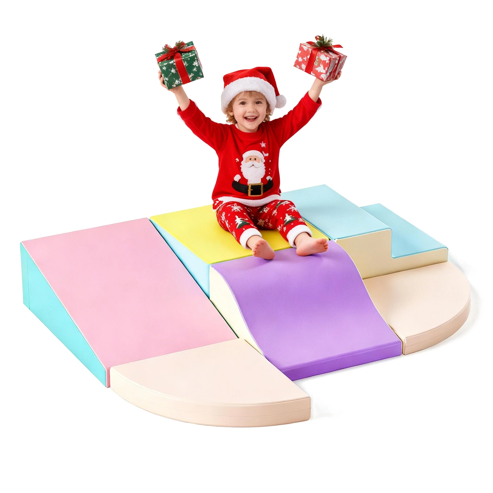 6-teiliges Schaumstoff-Kletter-Spielset aus PU-Leder für Kinder, Indoor-Kletterblöcke zum Krabbeln und Rutschen Image