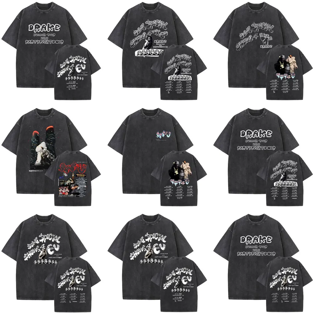 Rapper Drake Europa-Tour mit Partynextdoor 2025, gewaschenes Vintage-T-Shirt, einige sexy Lieder, 4 U-T-Shirts, Herren-Hip-Hop-SS4U-T-Shirts