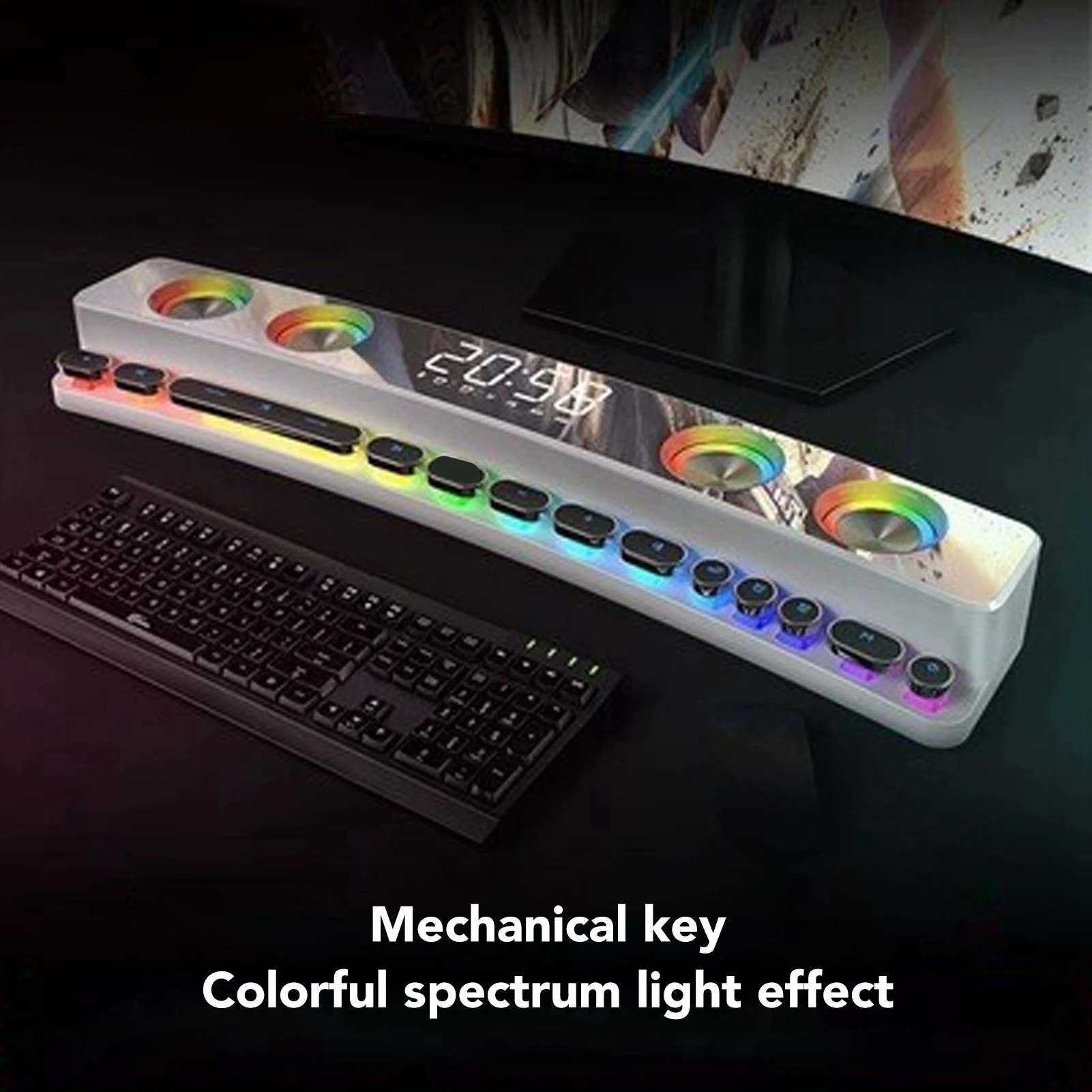 RGB PC-Gaming-Lautsprecher FM-Radio HD-Display Coole HiFi-Stereo-Computerlautsprecher Unterstützen Kabelgebundene Nutzung für Laptop und Tablet Image