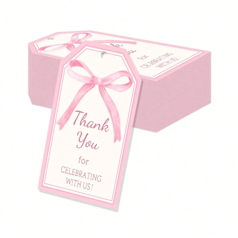 Runto 10/20/50 Stück rosa Schmetterlings-Dankeschön-Tags, Dankeschön-Tags für Geburtstagsfeier, Jubiläumsfeier, Geschenkverpackung, Dekor Image