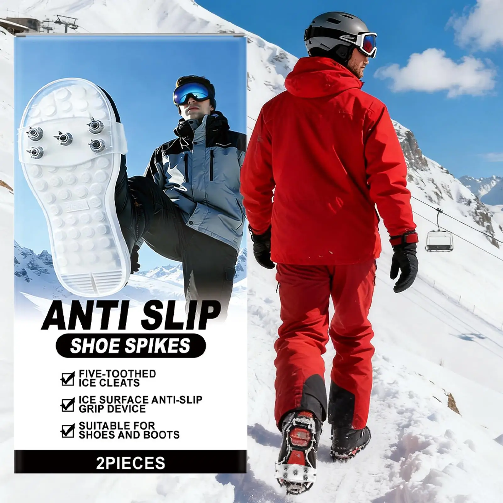 2 Stück Eispikes Universelle Rutschfeste Tragbare Winter-Spikes für Schuhe und Stiefel Eisgreifer für Wandern, Klettern und Angeln Image