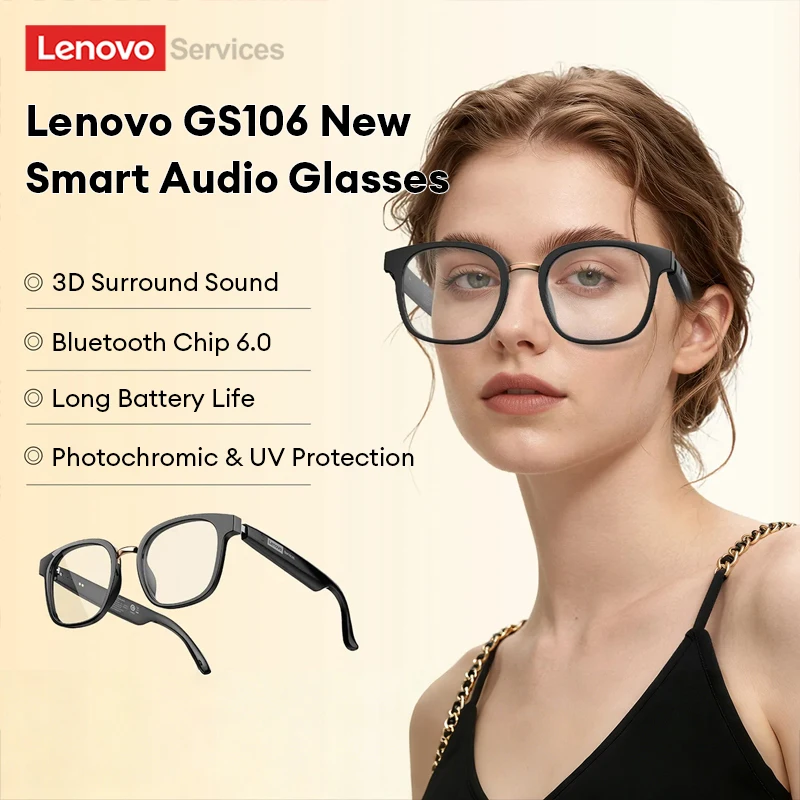 Lenovo GS106 Smarte Bluetooth-Brille mit photochromen Gläsern, automatischer Tönung, Bluetooth V6.0, Touch-Steuerung, lange Akkulaufzeit, für Outdoor-Sport, neu Image