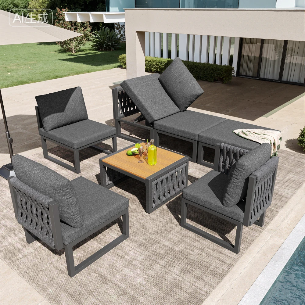 Gartenmöbel-Set mit Kissen & Rückenkissen, Garten-Loungesessel für 6 Personen, Outdoor-Lounge, Verstellbarer Rückenlehnenwinkel Image