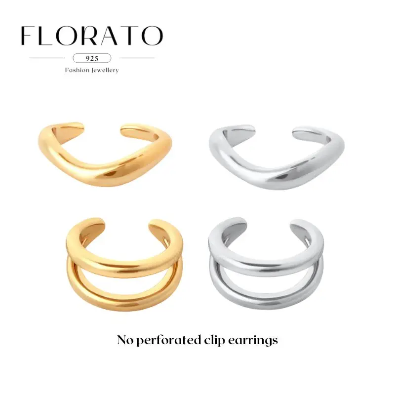 18 Karat vergoldete, einfache Clip-Ohrringe, klassisches doppellagiges Gold, durchdringungsfrei, keine Perforation, Clip-Ohrringe, modischer Party-Schmuck Image