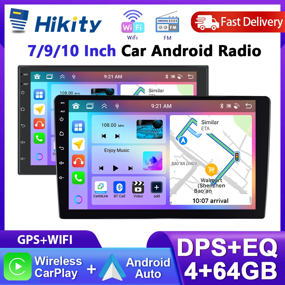 Hikity 2 Din 7/9/10,1 Zoll Autoradio Carplay/Auto Touch Screen Player Split Screen Mirror Link WIFI/DSP/BT/GPS/FM/RDS Car System Image