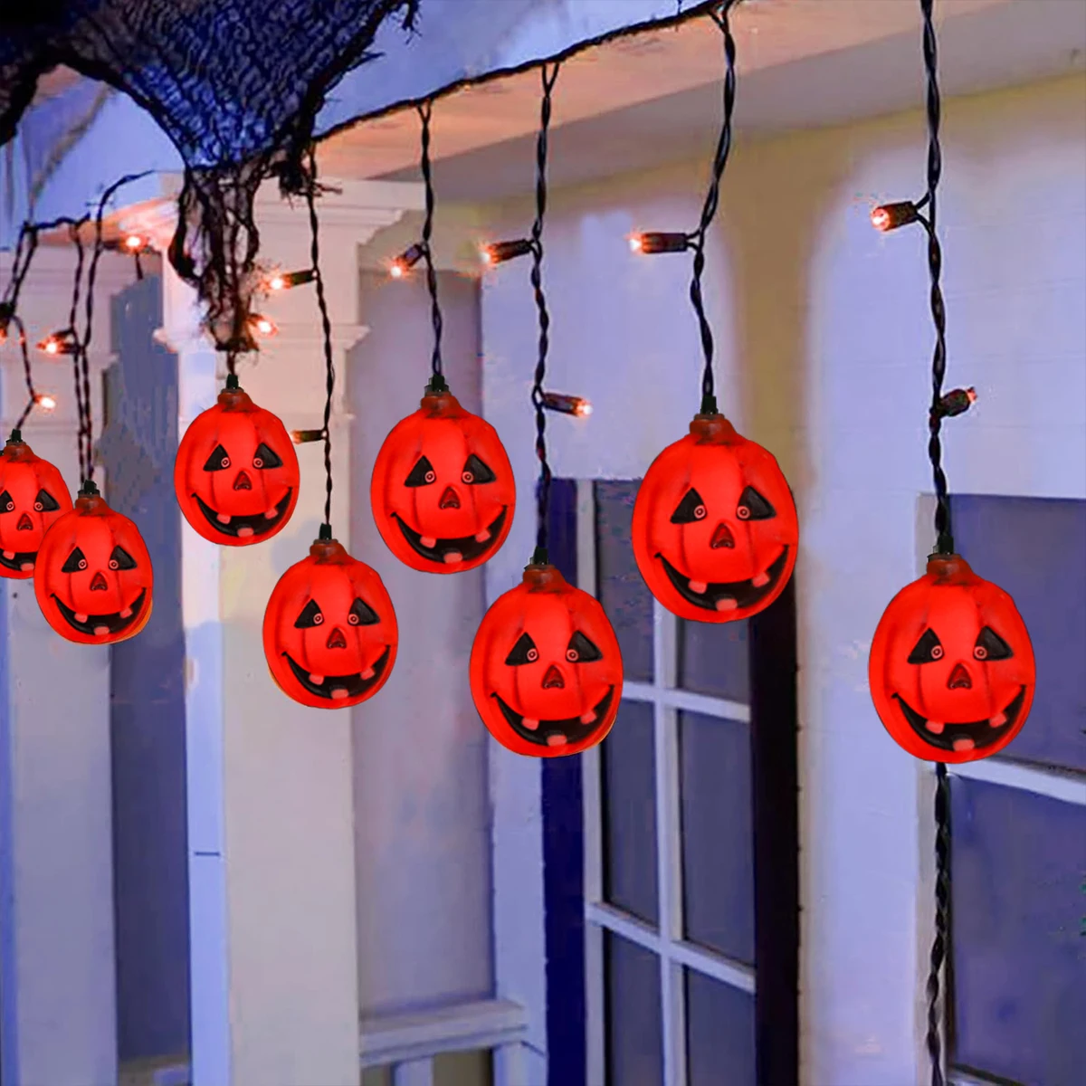 1 Stück Halloween 7FT kurze Vorhangbeleuchtung mit 25 Lichtern, flach, lustiger Kürbis, batteriebetrieben, für Haus, Garten, Fenster, Tür, Party-Dekoration