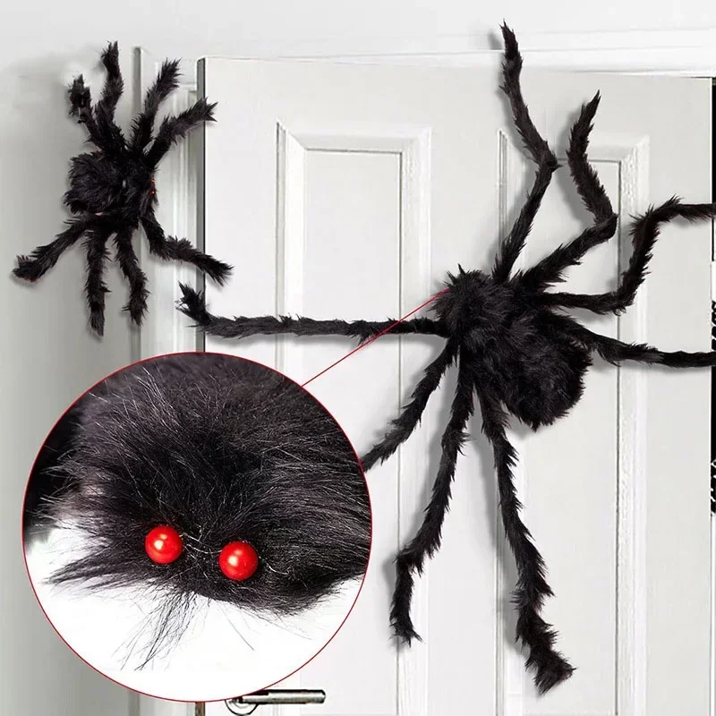 1 Stück 30/90 cm große Plüschspinne aus Draht, schwarzer und mehrfarbiger Plüschstil für Party- oder Halloween-Dekoration Image