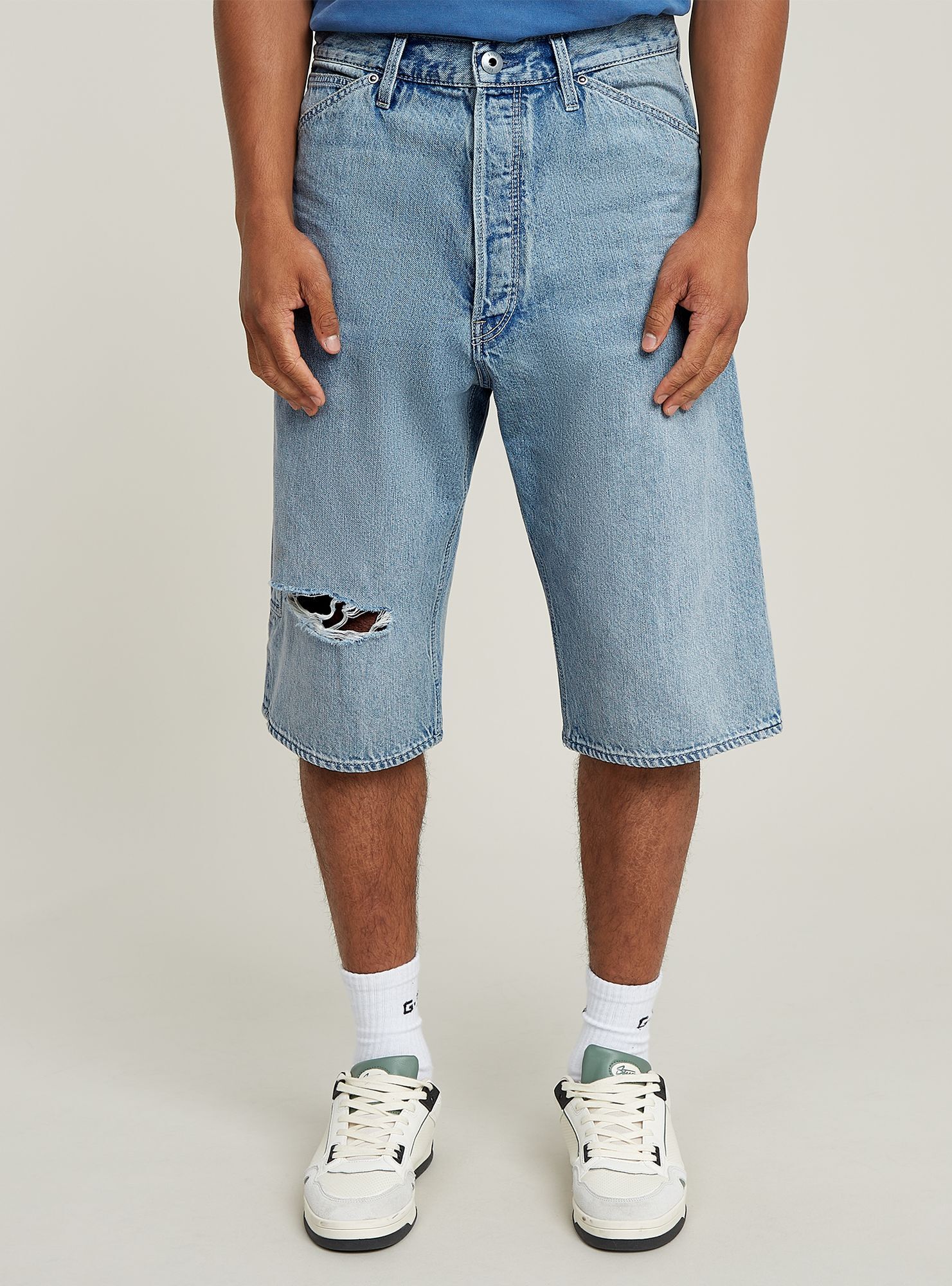 Shorts G-STAR "Bam Logger Shorts", Herren, Gr. 32, vintage ripped mine dust, Obermaterial: 30% Baumwolle, 20% Baumwolle, Hosen Shorts