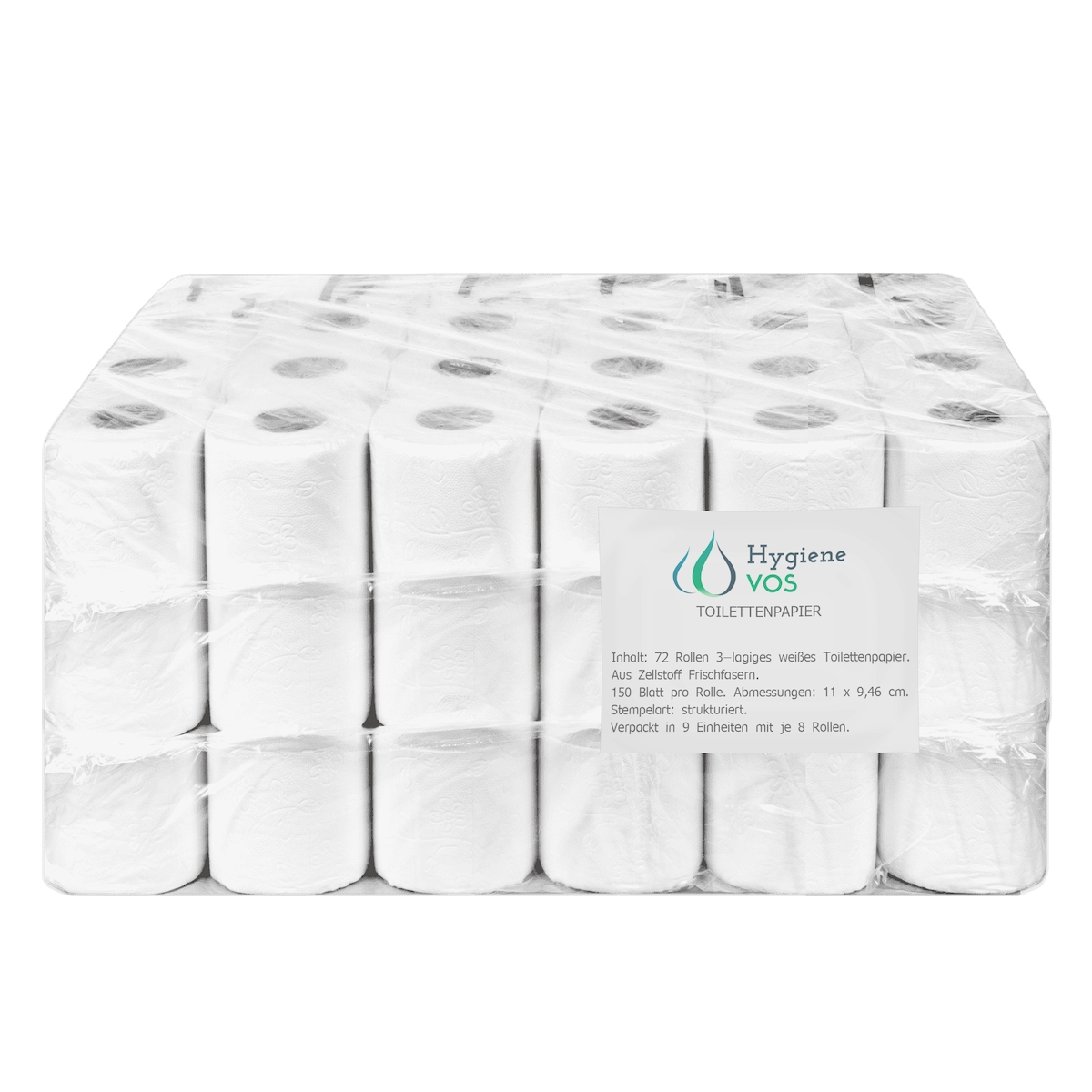 Hygiene VOS Toilettenpapier 3-lagig, 72 Rollen, 250 Blatt, weiß, weich & reißfest – Frischzellstoff für Haushalt & Gewerbe Image