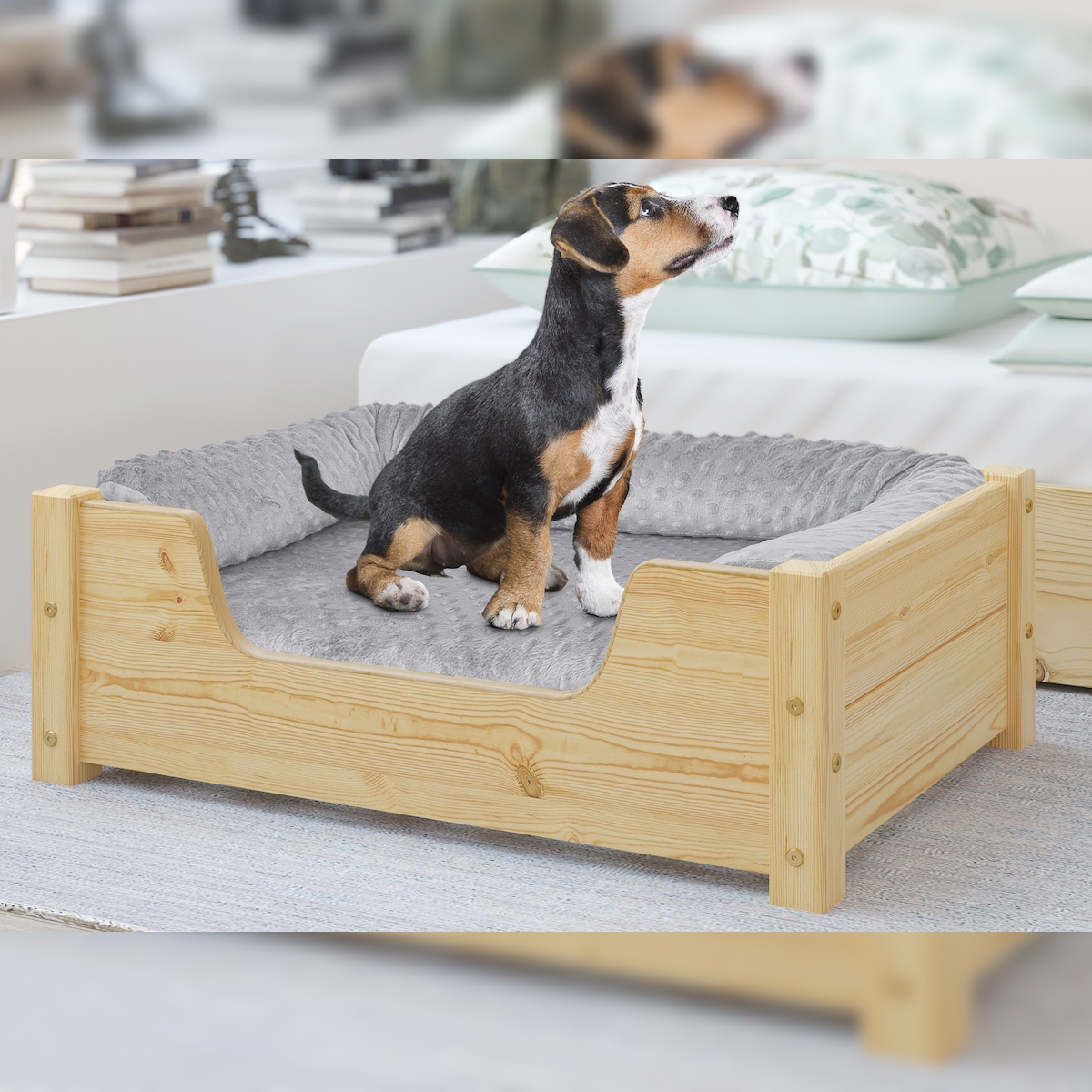 Erst-Holz Gemütliches Tierbett für Katzen und Hunde 60x40 Kiefer natur V-30.32-K-60x40 Rollrost inkl. Image