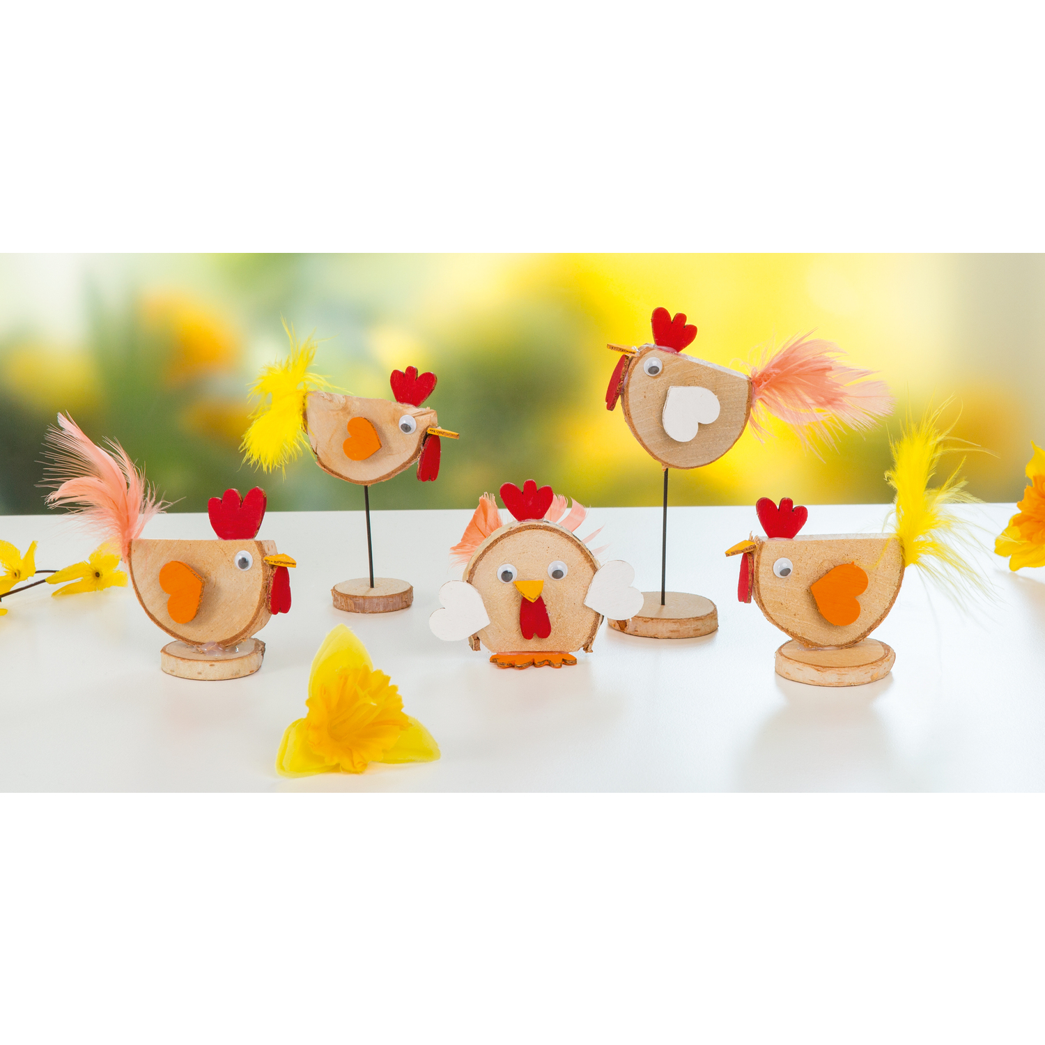 buttinette Kit créatif "poules en bouleau", 5 pièces