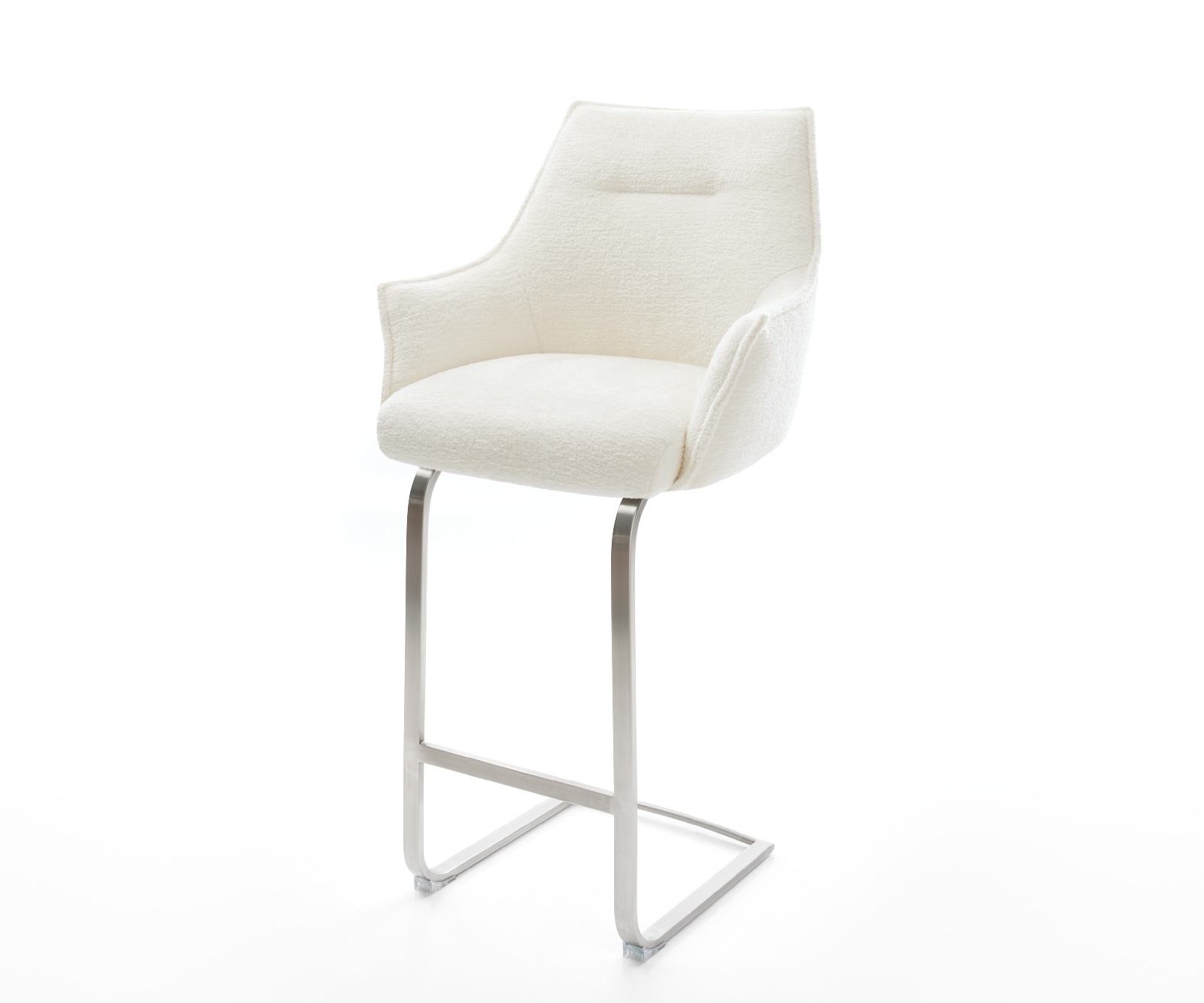 DELIFE Barstuhl Alja-Flex Bouclé Soft Beige Freischwinger Flach Edelstahl Silberfarben Taschenfederkern, Barstühle Image
