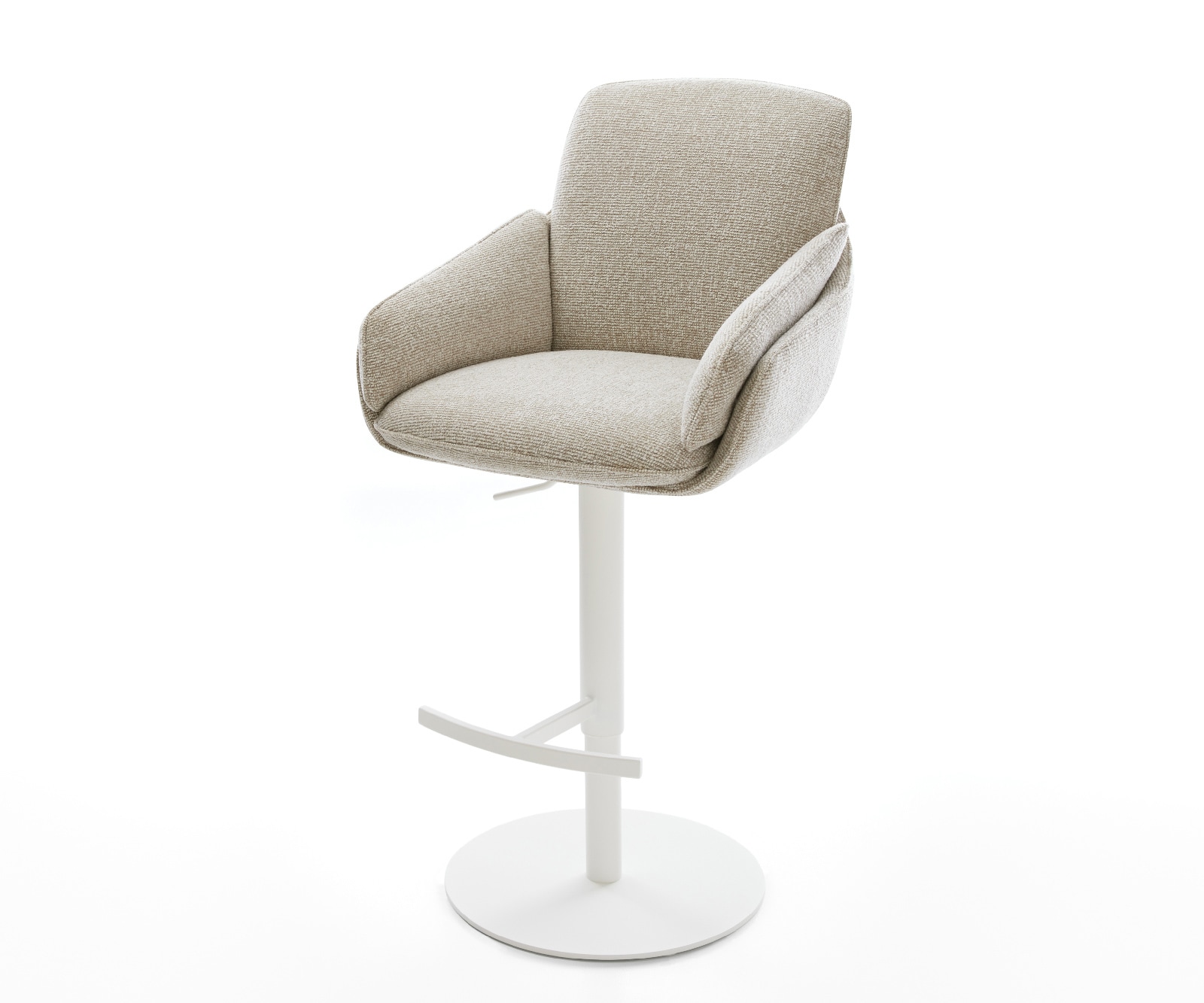 DELIFE Barstuhl Luan-Flex Webstoff Soft Beige Drehfuß höhenverstellbar Metall Weiß, Barstühle Image