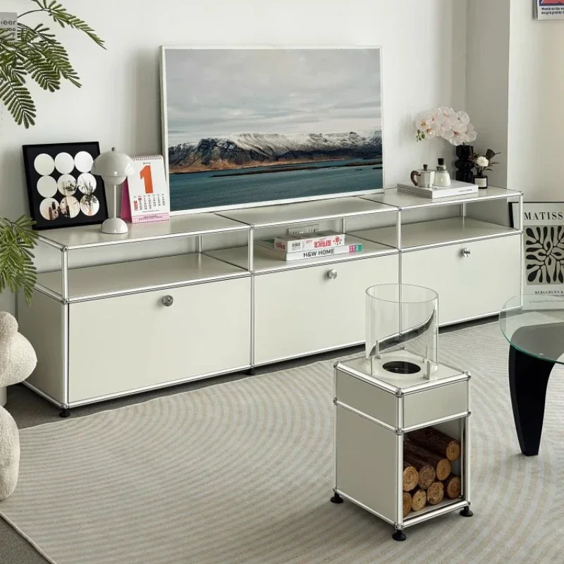 Meuble TV en acier inoxydable, nouveau meuble TV de rangement de grande capacité, blanc, luxe, table d'écran TV, meubles de maison, 2025