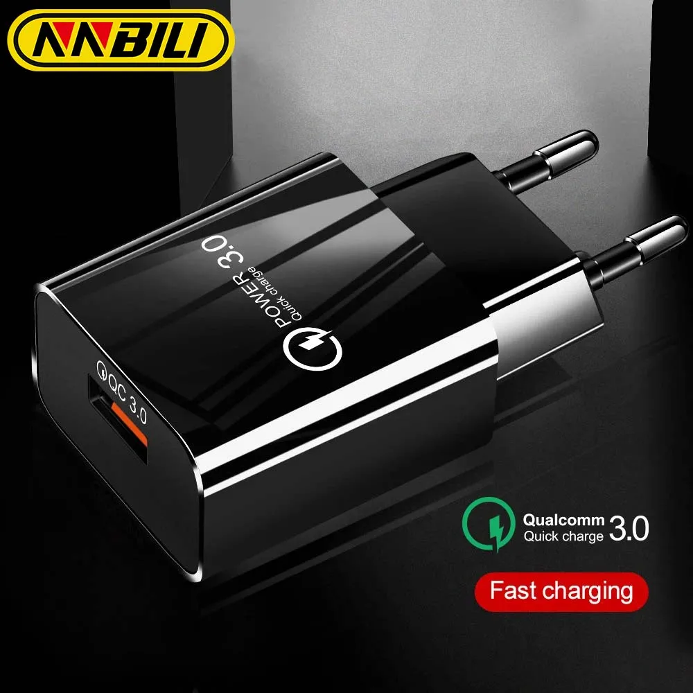 NNBILI 18W 3A Ricarica rapida QC 3.0 Caricatore USB Caricatore rapido 3.0 Caricatore del telefono per iPhone per Huawei Samsung Xiaomi Redmi Spina UE