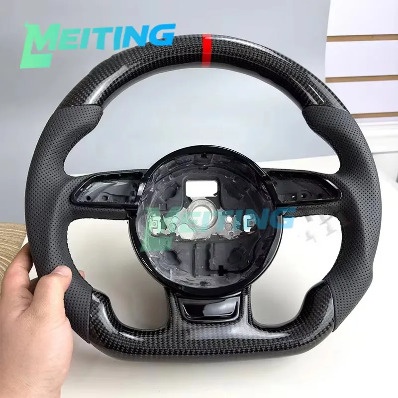 Volant personnalisé réel pour Audi A3 A4 A5 RS6 RS7 Q3 Q5 volant perforé volant à fond plat en Fiber de carbone