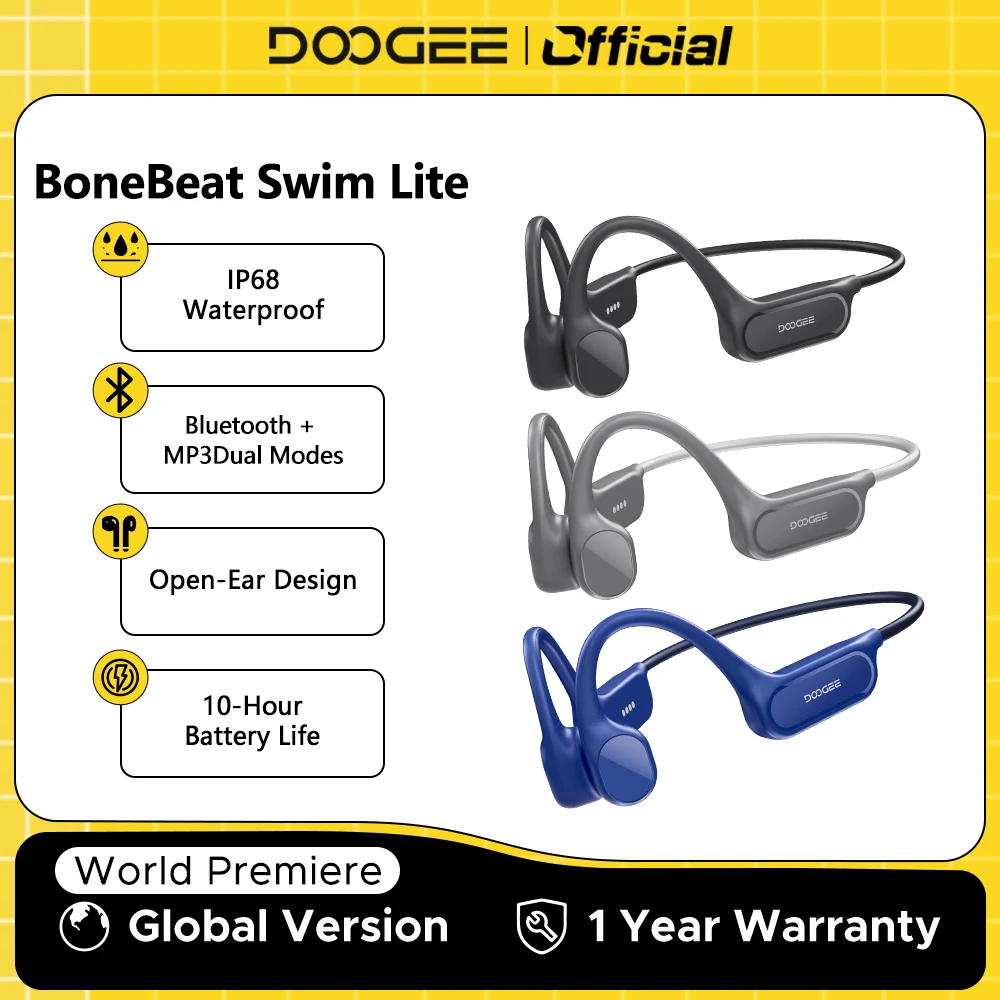Casque audio à conduction osseuse DOOGEE BoneBeat Swim Lite Bluetooth 5.4 10 heures d