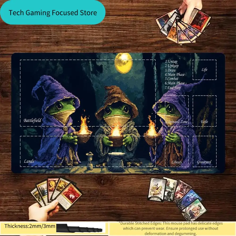 Magic The Gathering Frog Witch Coven Spielmatte, MTG-Spielmatte mit Zonen, genähten Kanten, 2 mm/3 mm dick